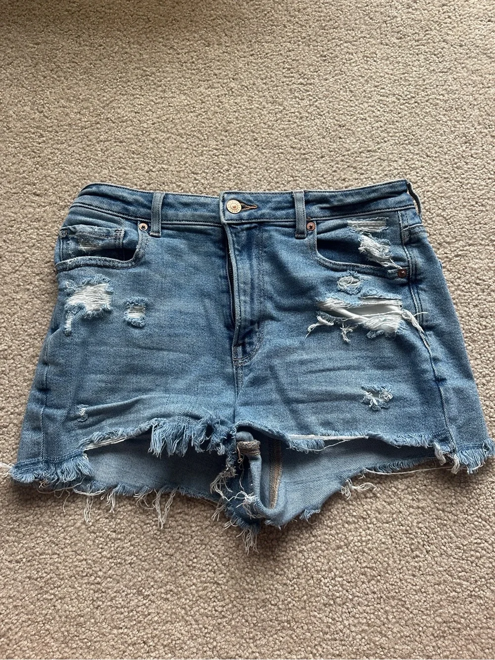 American Eagle Outfitters Light Blue Distressed Denim Shorts Mom X Long